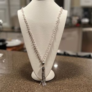 Gorgeous Moonstone, Quartz, Crystal & Tahitian black pearl necklace